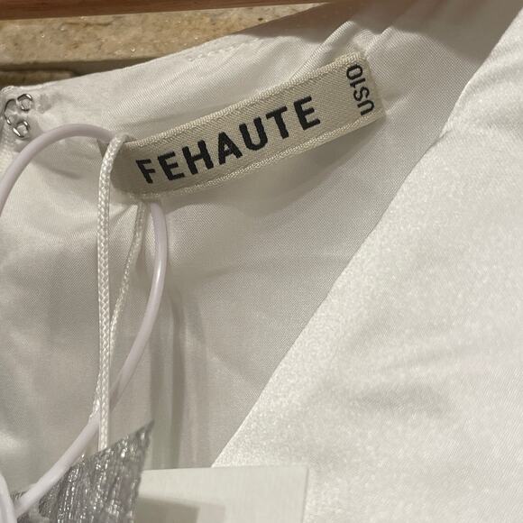 FEHAUTE US10 White Bridal Dress | Sheer Sleeves, Floral Hem, NWT - Picture 6 of 13